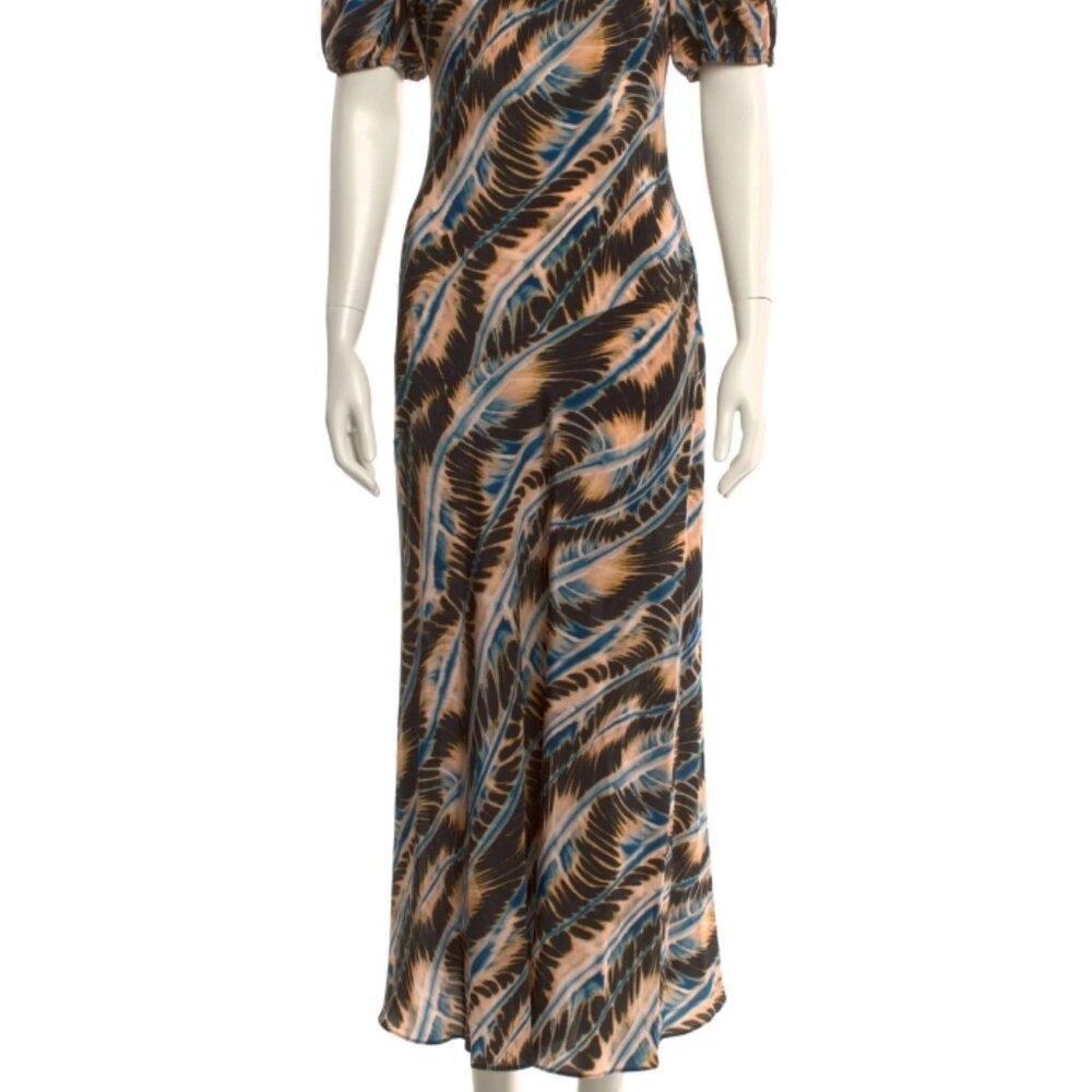 NWT SPRING 2025 ULLA JOHNSON Ines Puff Sleeves Silk Midi Dress in River S $690 - Picture 11 of 12